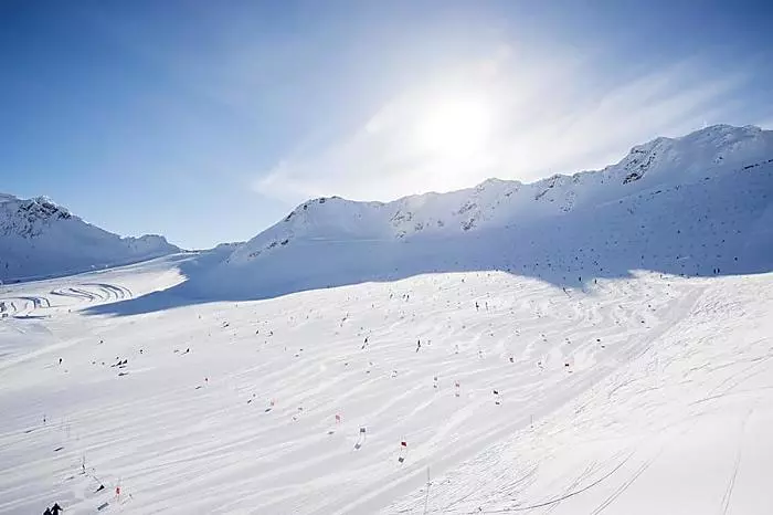 Ski training on the Grawand ski run on the Val Senales Glacier